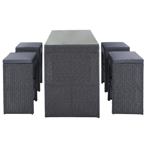 Sireck Gray 5-Piece Wicker Outdoor Dining Table Set with Gray Cushion