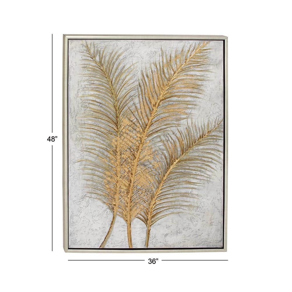 Large Gold and White Botanical Canvas Framed Wall Art