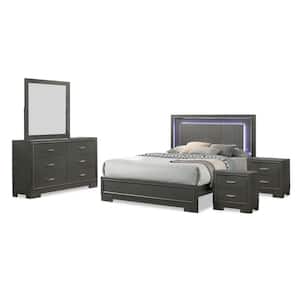 Jonvang 5-Piece Metallic Gray Wood California King Bedroom Set with Care Kit with Dresser/Mirror And 2-Nightstands