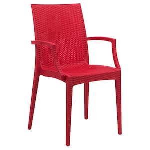 Red Mace Modern Stackable Plastic Weave Design Indoor Outdoor Dining Chair with Arms