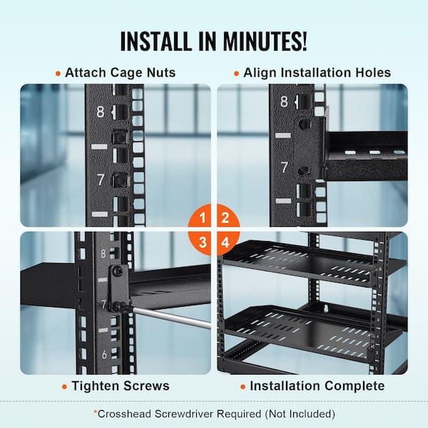 BIBIVIS 10 in. Depth 2-Pieces 1U Server Rack Shelf Vented Rack