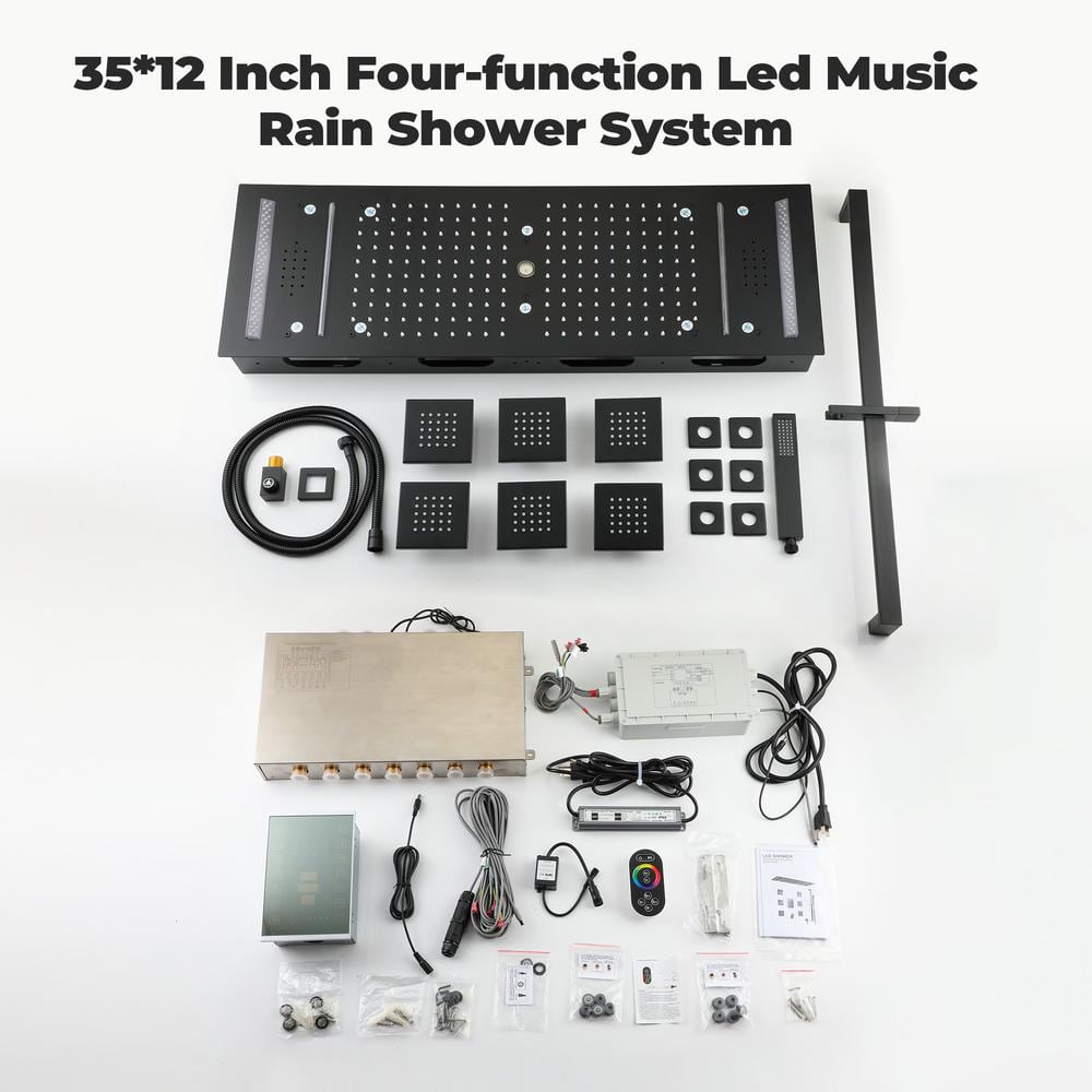 Matte Black Stainless Steel LED Bluetooth Music Rainfall Shower System