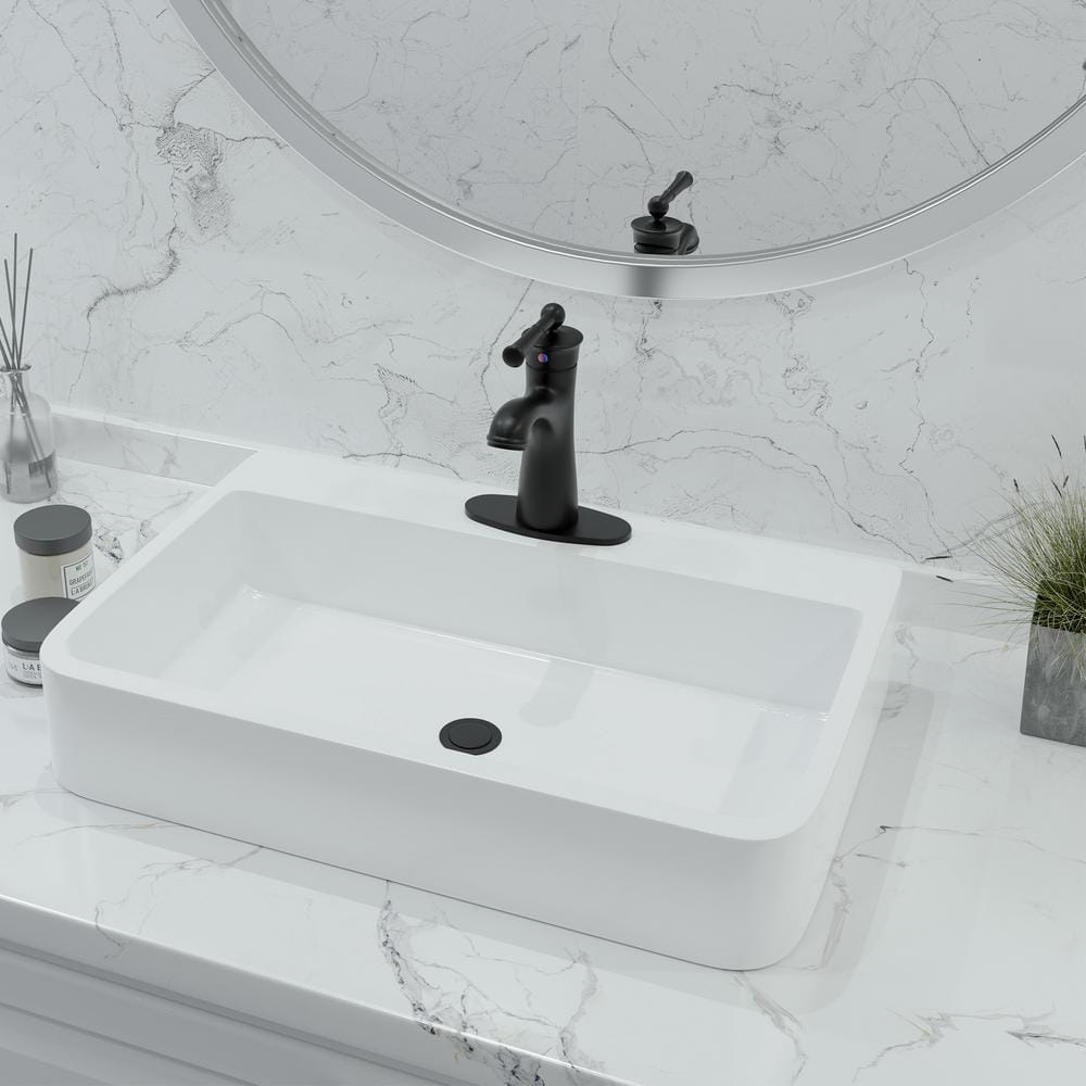Matte Black Single Handle Bathroom Faucet with Drain Assembly