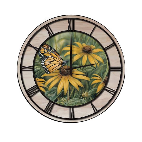 Unbranded "Monarch Butterfly" Woodgrain Accent and Black Numbers Imaged Wall Clock