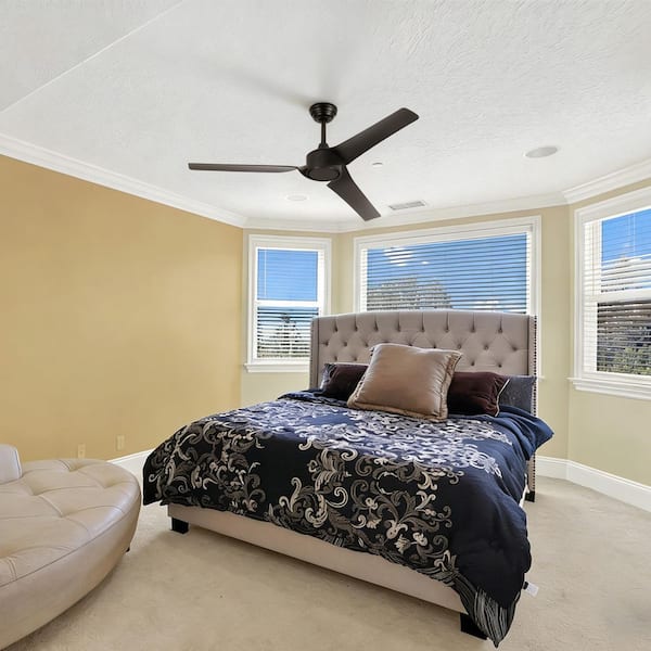 52 in. Indoor Black 3-ABS Blades Downrod Standard Ceiling Fan with Reversible DC Motor and Remote Control Included