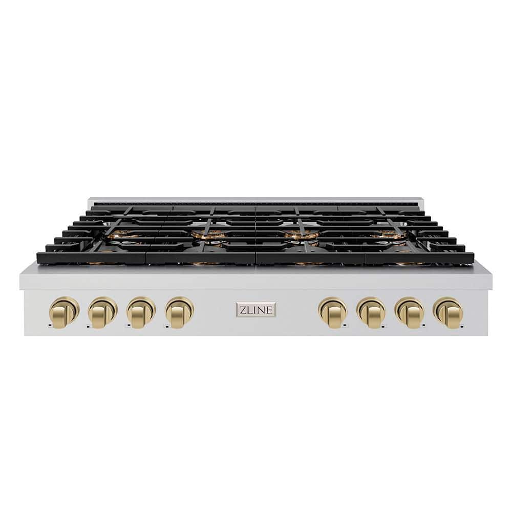 Autograph 48 in. Paramount Gas Rangetop with 8 Burner DuoPro Cooktop in Stainless Steel and Champagne Bronze Accents