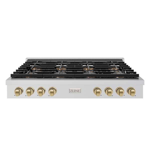 Autograph 48 in. Paramount Gas Rangetop with 8 Burner DuoPro Cooktop in Stainless Steel and Champagne Bronze Accents