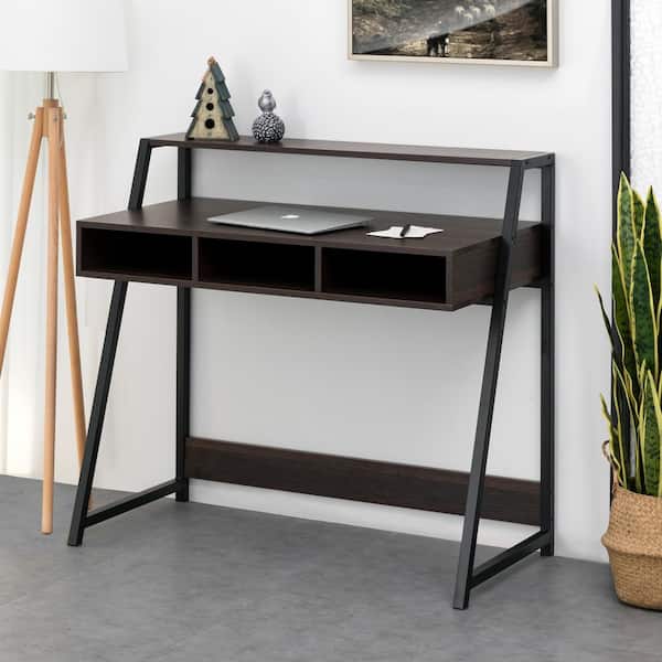 StyleWell 30 in. Rectangular Black Metal Folding Writing Desk with Grey Wood Top