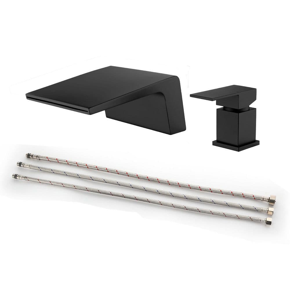 Single Handle Deck-Mount Waterfall Roman Tub Faucet in Matte Black