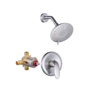 Single Handle 5-Spray Patterns Shower Faucet with 1.8 GPM with High Pressure Shower Head in Brushed Nickel