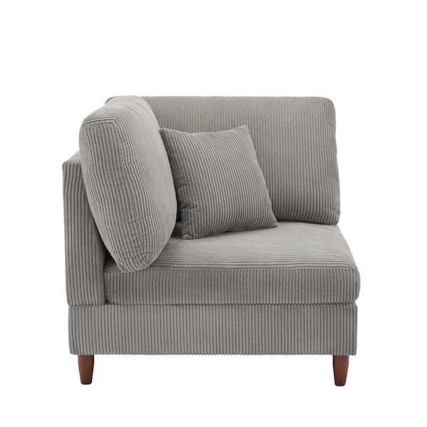 Light Gray Corduroy Fabric Left Arm Facing Sectional Corner Arm Chair with Wood Legs (Set of 1)