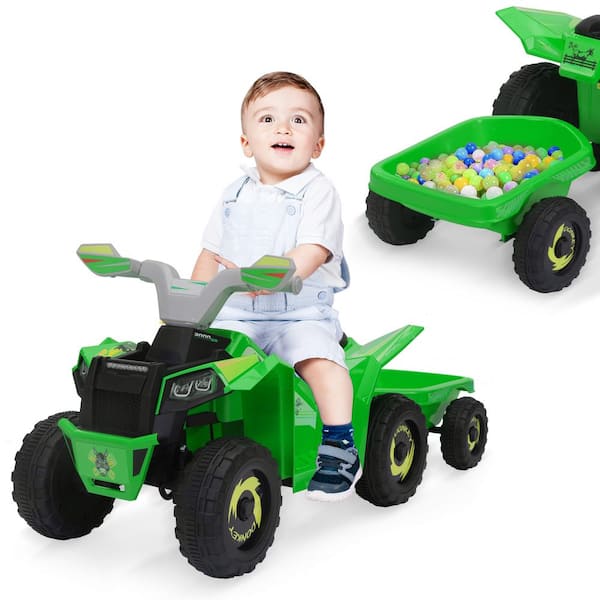 TOBBI 6 V  Kids Ride On ATV with Trailer Toddler Toy Car 4-Wheeler Quad Car for 3-6 Year, Green