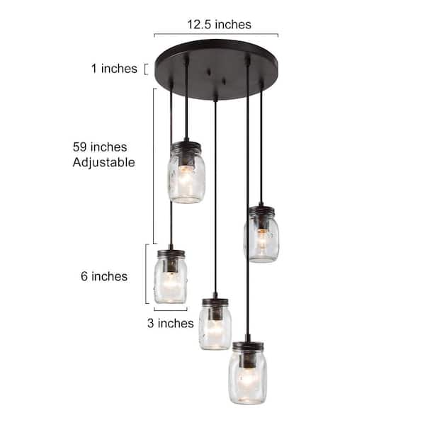 LNC 5-Light Chandelier Modern Farmhouse DIY Bronze Chandelier Mason Jar Oil-Rubbed Pendant Light with Glass Shades