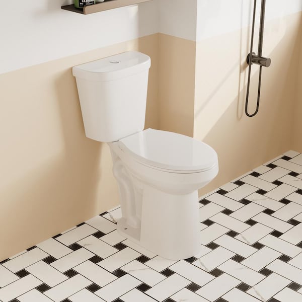 DEERVALLEY 2-Piece 1.1/1.6 GPF Dual Flush 12 in. Rough in Elongated Raised Toilet in White, Soft Close Seat Included