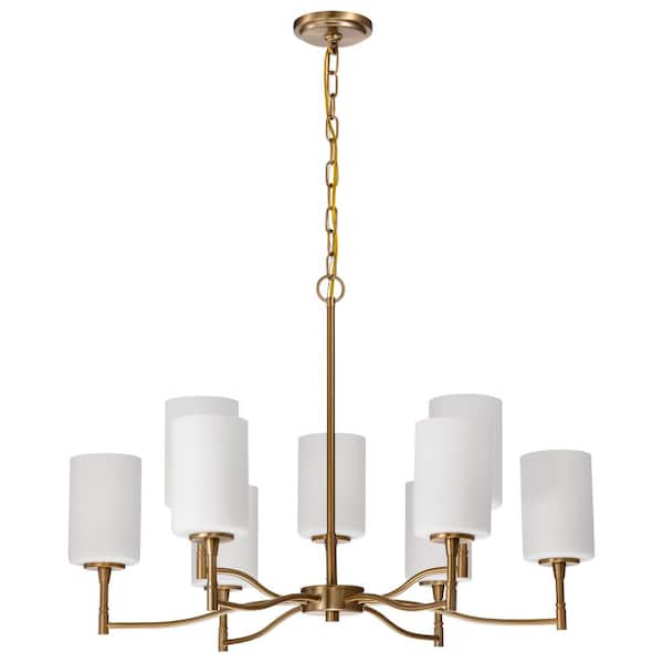 Liam 9-Light Burnished Brass Traditional Chandelier with White Opal Glass Shades