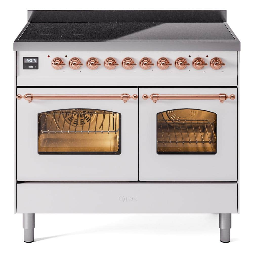 Nostalgie II 40 in. 6 Zone Freestanding Induction Range in White with Copper Trim -  ILVE, UPDI406NMPWHP