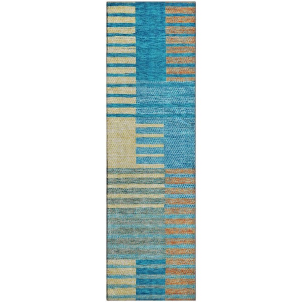 Addison Rugs Mayfield Premium Machine Washable Abstract AMF954 Teal 2 ft. 3 in. x 7 ft. 6 in. Runner Rug