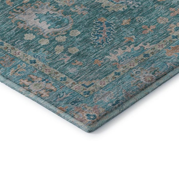 Mayfield Premium Machine Washable Abstract AMF2104 Teal 3 ft. x 4 ft. Area Rug