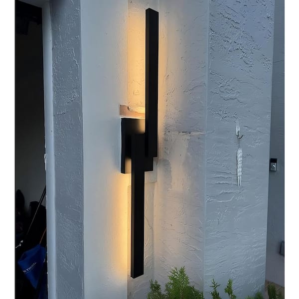 30in. Black Dimmable 200-Watt Equivalent LED Outdoor Indoor Hardwired Wall Lantern Sconce with Frosted Glass