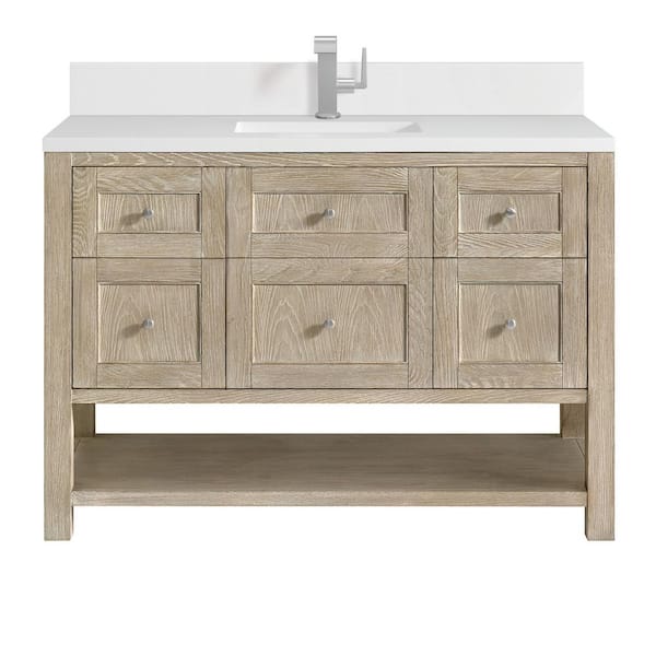 James Martin Vanities Breckenridge 48.0 in. W x 23.5 in. D x 34.18 in. H Single Bathroom Vanity in Whitewashed Oak with White Zeus Quartz Top