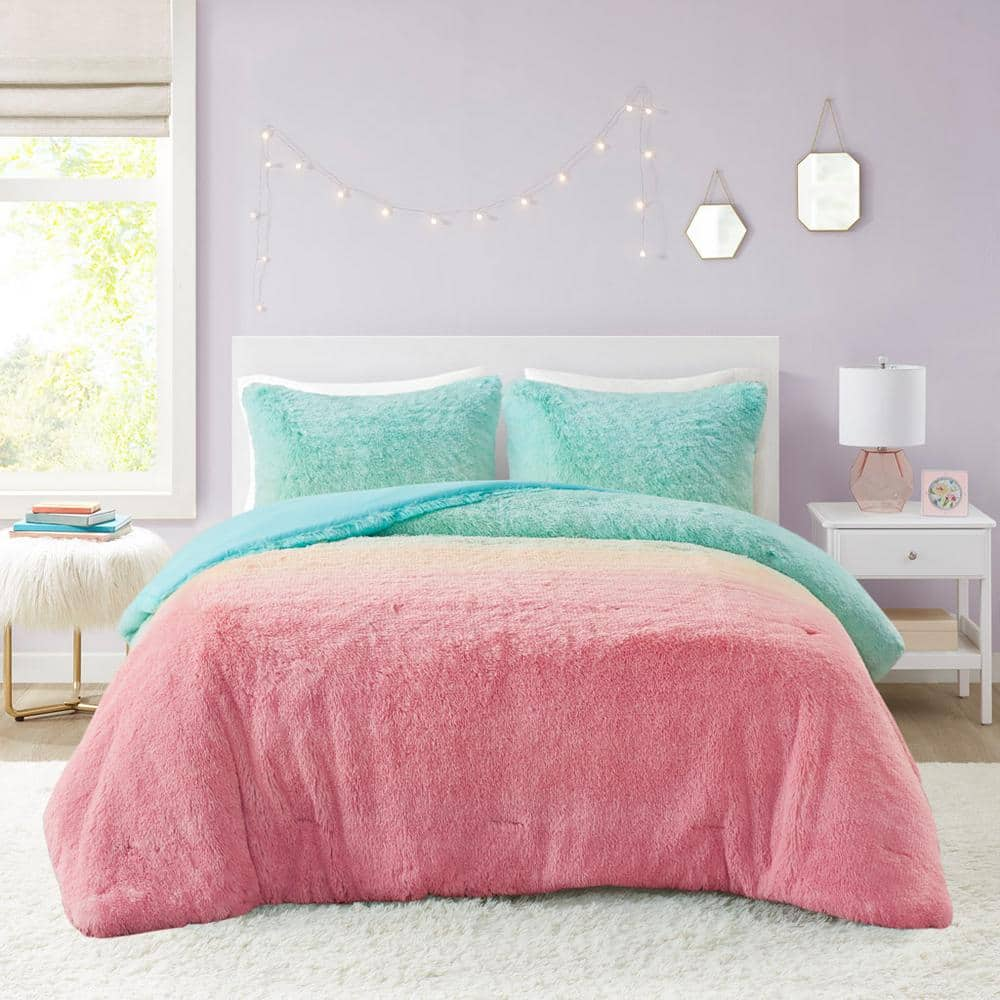 Mi Zone Talia Polyester Aqua Multi Faux Fur Full/Queen Comforter Set