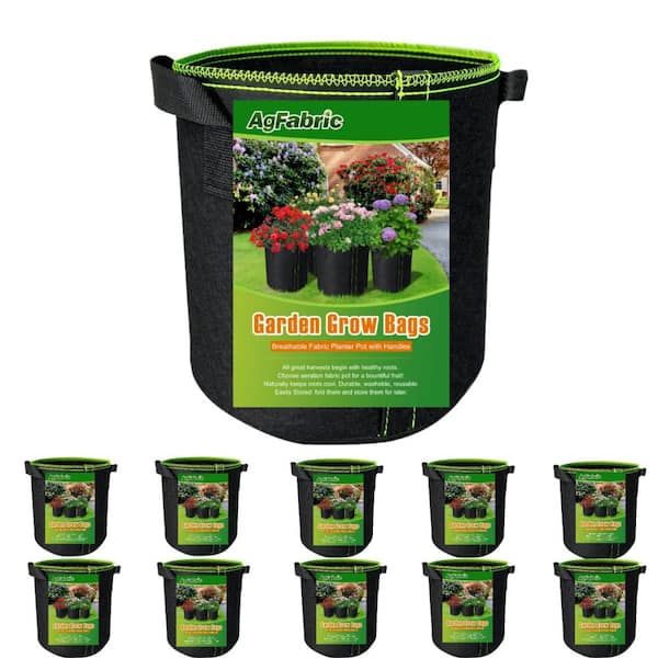 Agfabric 9 in. Dia x 12 in. H 4 Gal.Green Mount Planter Plant Side Velcro Grow Bag Planter Fabric Grow Bag (10-Pack)