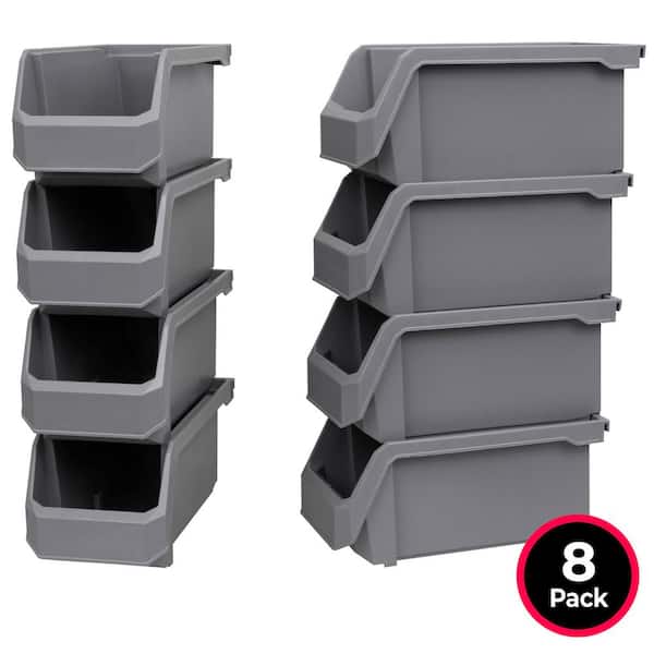 Plastic Stackable Storage Bin Containers for Organizing, Medium (11 in. D x 5 in. W x 5.5 in. H), 8-Pack, Grey