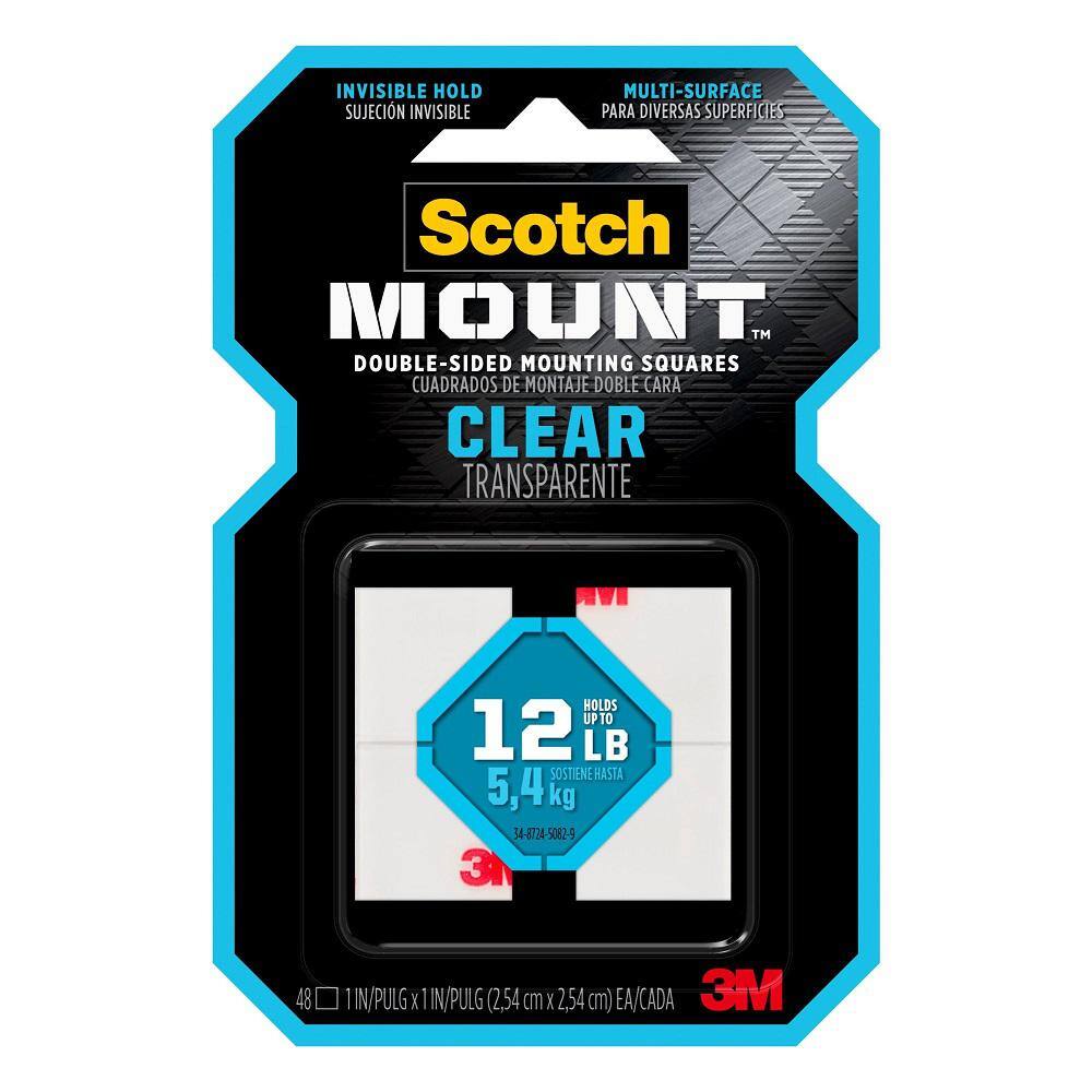 3M Scotch-Mount Clear Double-Sided Tape: 1 in. x 1 in. (Clear) 48-squares