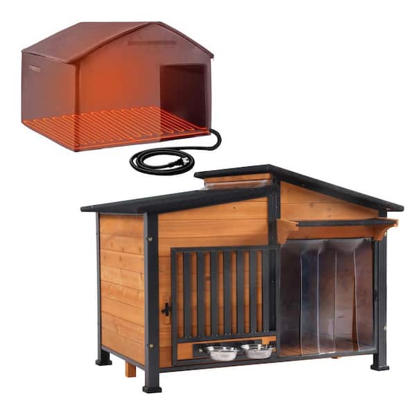 aivituvin Heated Insulated Metal Frame Wooden Dog House AIR7021-B