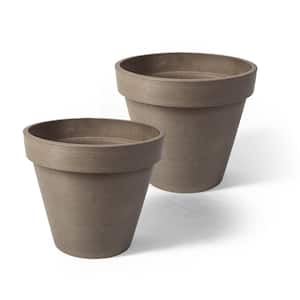 Valencia 10 in. x 8 in. Round Taupe Banded Plastic Planter (2-Pack)