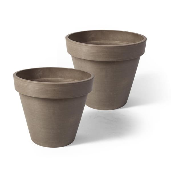 Algreen Valencia 10 in. x 8 in. Round Taupe Banded Plastic Planter (2-Pack)