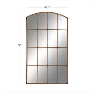 71 in. x 39 in. Window Pane Inspired Arched Framed Copper Wall Mirror with Arched Top