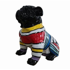 Modern 18 in. Multicolor Abstract Pattern Resin Pug Sculpture Decor