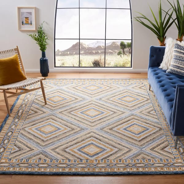 Aspen Navy/Gold 9 ft. x 12 ft. Border Diamond Area Rug