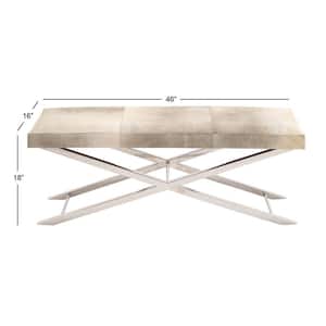 Beige Bench with Hair on Hide Seat 18 in. X 46 in. X 16 in.