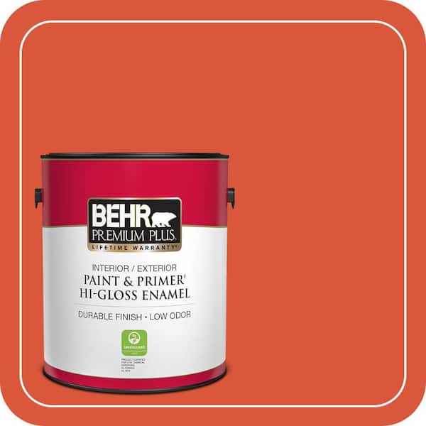 BEHR PREMIUM PLUS 1 gal. Home Decorators Collection #HDC-MD-10G Mod Orange Hi-Gloss Enamel Interior/Exterior Paint & Primer