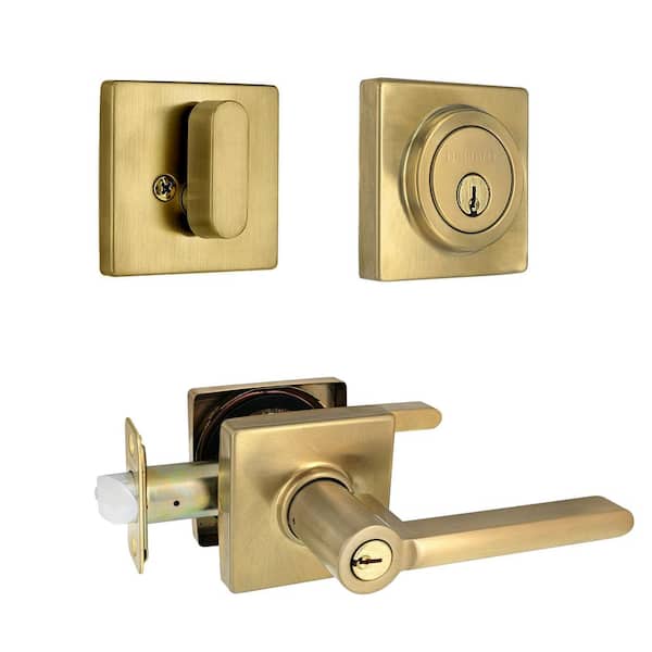 Defiant - Tonebridge Brushed Gold Combo Pack with Single Cylinder Square Rose Deadbolt