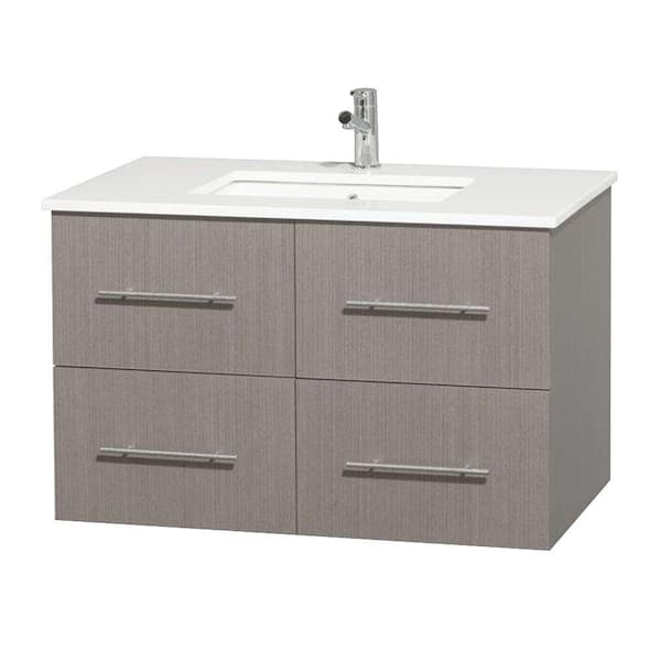 Wyndham Collection Centra 36 in. Vanity in Gray Oak with Solid-Surface Vanity Top in White and Undermount Sink