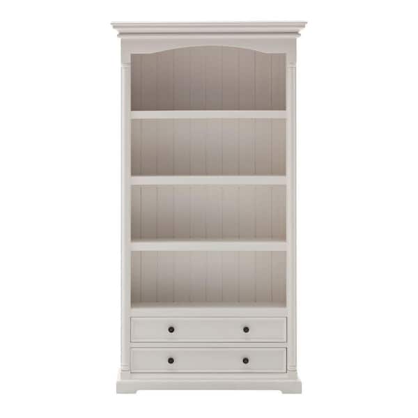 HomeRoots Bernadette 39.37 in. Wide Classic White 4-Shelf Standard Bookcase