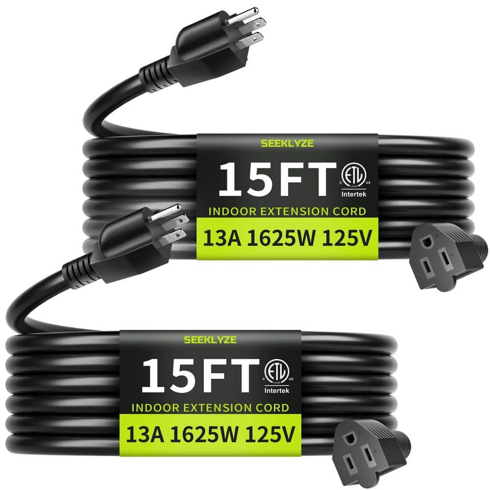 BIBIVIS 2 Pack 15 ft. 16/3 Indoor Braided Extension Cord with Tri