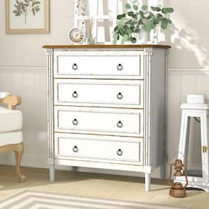 Elani 4-Drawer Antique White and Oak Chest of Drawers (36 in. H x 30 in. W x 15.5 in. D)