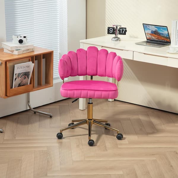 CSC DECOR INC Velvet Home Office Desk Chair with Wheels Computer Chair Height Adjustable Swivel Task Chair Vanity Chair in Rose Red
