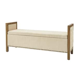 Marilyn Linen Farmhouse Flip Top Bedroom Storage Bench with Nailhead Trims