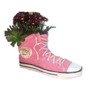 14 in. Red High Top Sneaker Shoe Planter (Holds 4 in. Pot) Garden Statue