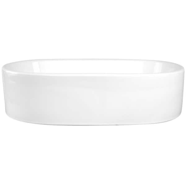 Eisen Home Sutherland Ceramic Oval Vessel Bathroom Sink with Pop Up Drain in White