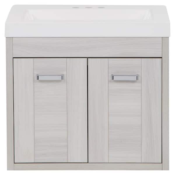 Moonshadow 25 in. Single Sink Elm Sky Floating Bath Vanity with White Cultured Marble Top (Assembled)