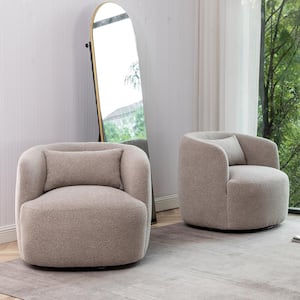 Taupe Boucle Polyester Upholstered Swivel Barrel Chair (Set of 2)