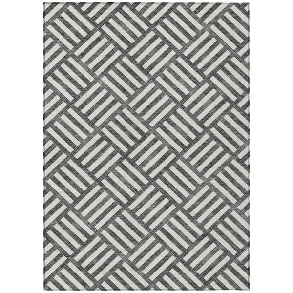 Black, Ivory 10 ft. x 14 ft. Woven Geometric Polyester Rectangle Indoor/Outdoor Area Rug
