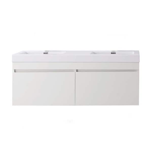 Virtu USA Zuri 54 in. W x 19 in. D x 22 in. H Double Sink Bath Vanity in Gloss White with Polymarble Top