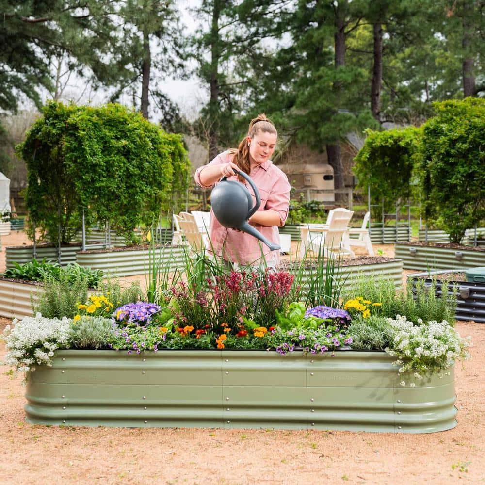 Olive Green 17" Tall Modular Metal Outdoor Raised Garden Bed